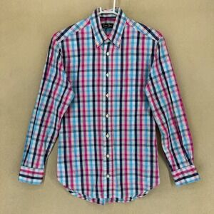 Gitman Bros. Men's Plaid Long Sleeve Button Down Shirt Medium Blue Pink‎